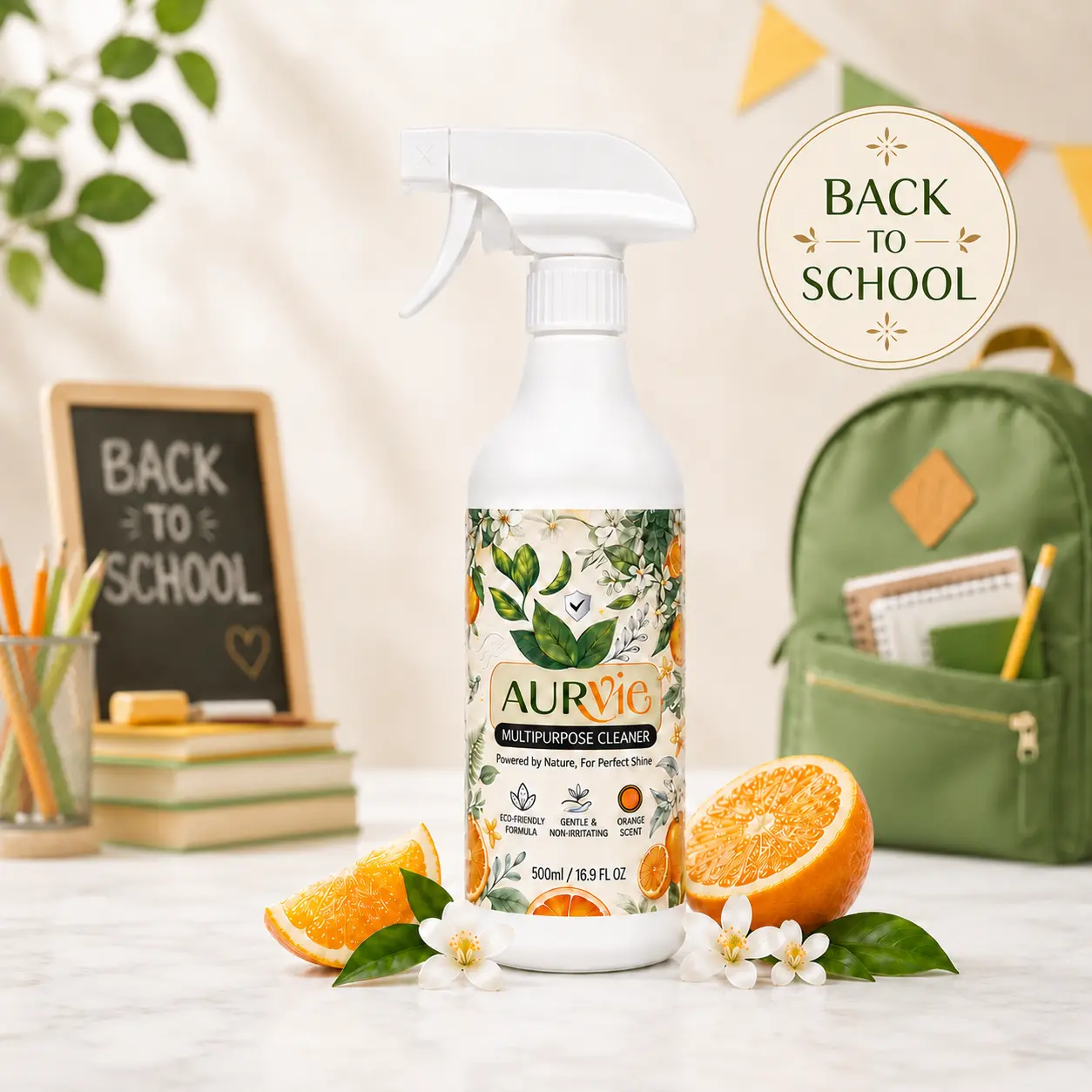 AURVIE All-Purpose Cleaner- 500ml Orange Scent,Multipurpose Cleaner Spray, Orange Scent Home Cleaner for Kitchen Grease, Bathroom, Floors, Glass, Cars & Shoesmultipurpose cleaner,all purpose cleaner,back to school gify,Christmas gift，