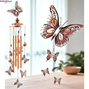 Retro Butterfly Aluminum Wind Chimes, Weatherproof Durable Hanging Ornament with S Hook, Crisp Melodic Sound Decorative Bell, Ideal Art Decoration for Patio Garden Yard Outdoor Space & Sweet Memorial Gift for Family Friends