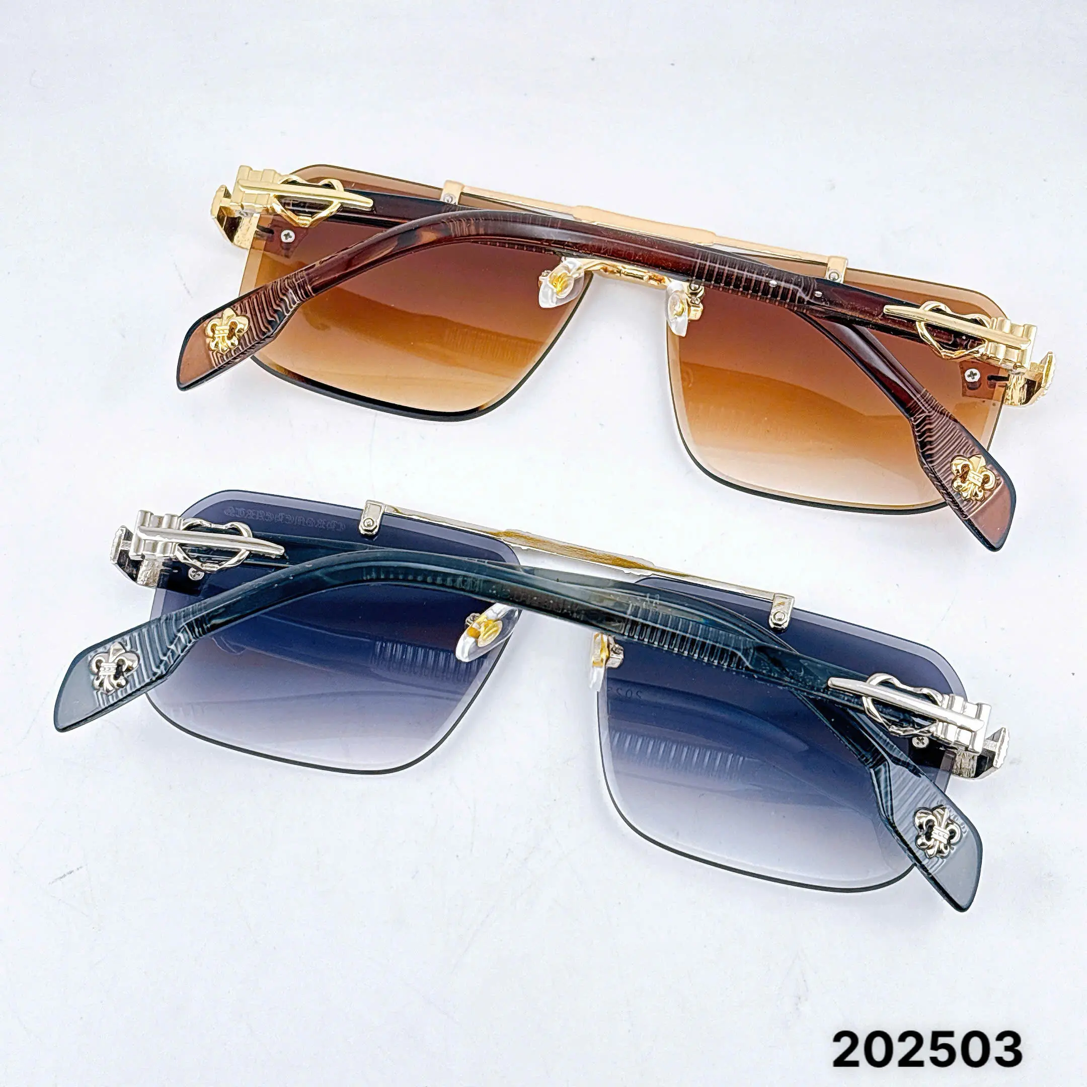 Premium fashion sunglasses featuring metal frames, a rimless rectangular shape, and UV400-blocking gradient lenses; suitable for men and women, these durable, lightweight shades are perfect for outdoor activities.