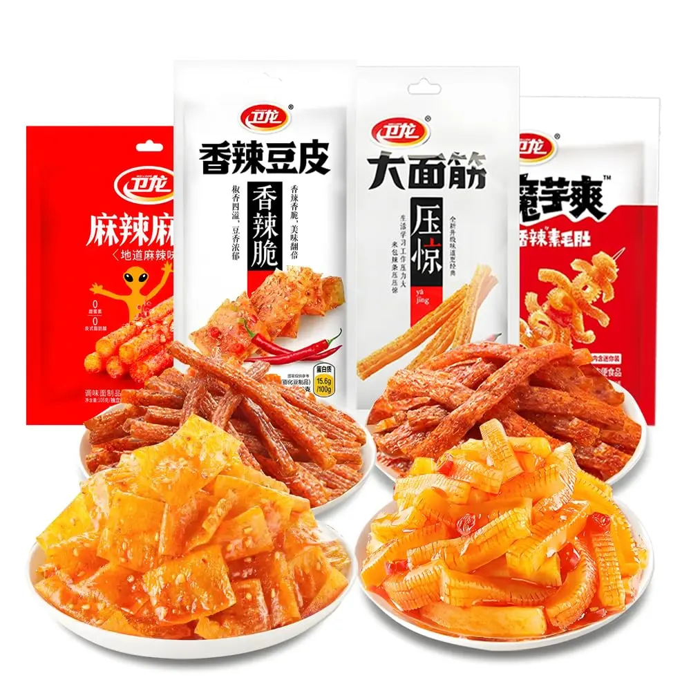 Spicy Snack Variety, 4 Flavors soybean skin, Gluten Strips, Konjac Jelly, Spicy Bars, NonFried, 60g80g Bags