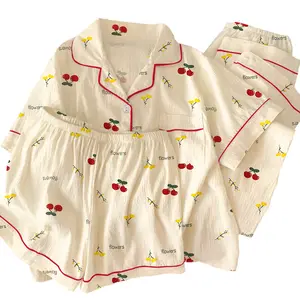 XL  3in1 Women's Wrinkle-resistant Short-sleeve Three-piece Pajama Set