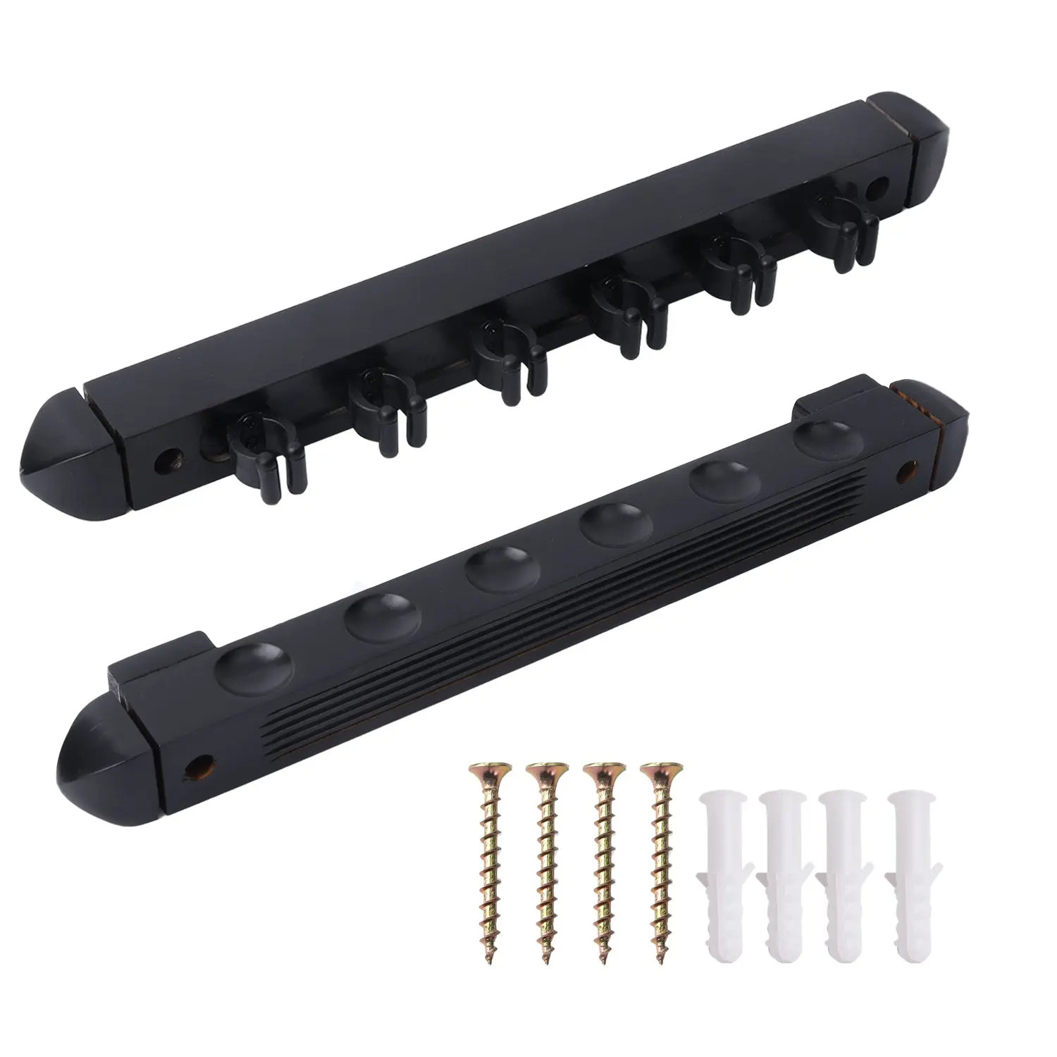2-Piece 6 Billiard Pool Cue Stick Wall Rack, Wall Mounted Holders (Black/Mahogany/Oak/Brushed Grey)