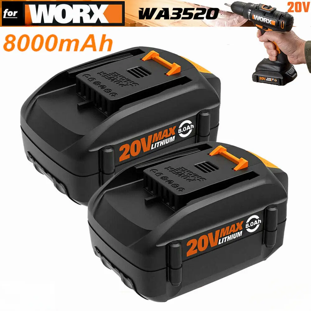 High efficiency 2-PACK 8.0Ah For WORX 20V MAX Extend Lithium Battery WA3520 WA3525 WA3578 WA35
