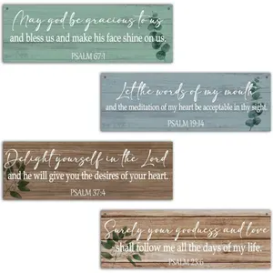 4 count Christian Wall Decor Sign, Rustic Scripture Wall Art Decor ,  Verses Wooden Hanging Plaque Sign For Farmhouse  Living Room Bedroom Bathroom, Retro Prayer Saying  Sign -06