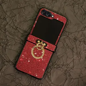 Stylish Mobile Phone Protective Case Cover for Flip Series, Featuring a Luxurious Design with Shiny Sequins And an Artificial Diamond-Plated Ring Buckle.
