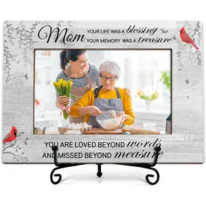 Mom Memorial Photo Frame Gifts, Your Life Was A Blessing Themed Remembrance Frames, Cardinal Sympathy Wooden Picture Frame With Stand, Bereavement Condolence Gifts For Loss Of Mother