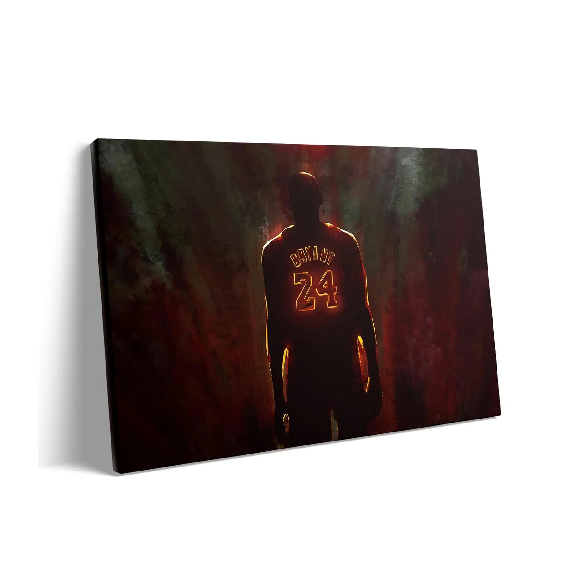 Kobe Bryant Canvas Wall Art - 8x10 in Decorative Backlit Glow Lakers No.24 Jersey, Dark Hues Glowing Highlights Basketball Legend Tribute for Home, Office Decor & Gift for Lakers Fans, Glow In The Dark, Shadow