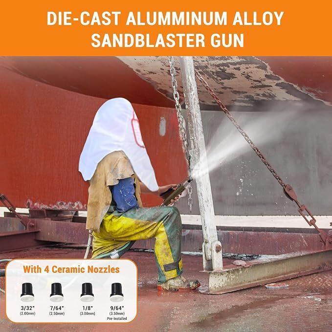 10 Gallon Sand Blasting Machine, 125 Psi Pressure Air Sand Blasting Kit w/4 Ceramic Nozzles & Oil-Water Separator, for Stain Removal Paint