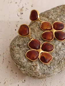 E121- Amber Stone Earrings 18K Gold Plated!