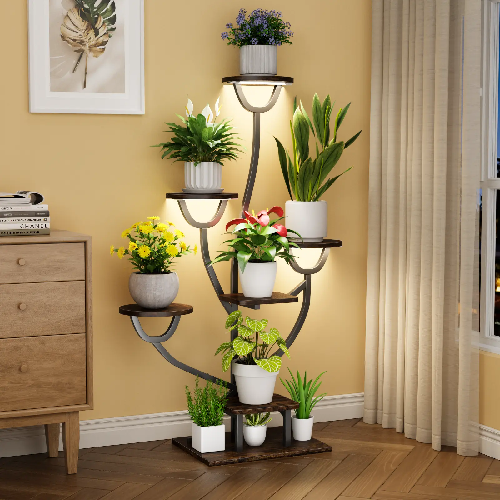 【Spring Gardening】Plant Stand Indoor with Grow Light Corner Shelf for Living Room & Balcony Modern Design Sturdy Structure Perfect for Small Plants & Greenery Outdoor Decor