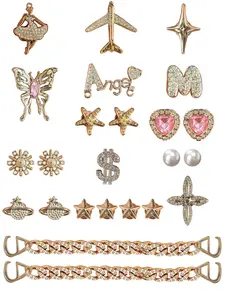 24 Pcs Luxury Glitter Resin Shoe Buckles, Butterfly Airplane Chain DIY Shoe Accessories, Hole-In-Shoe Decorations for Stylish