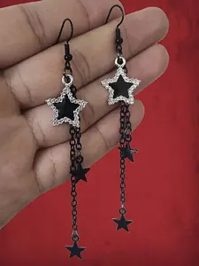 Star & Tassel Design Dangle Earrings, Statement Earrings, Fashionable Rhinestone Decor Jewelry for Women, Trendy All-match & Exquisite Jewelry for Birthday Gift