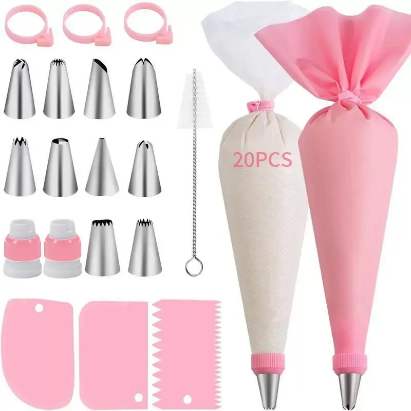 40pcs Cake Tool Set, Cake Decorating Kit, Includes 10 Piping Tips, 3 Cream Tubes, Reusable Bag, 20 Bags, Brush, Connector, Bake Tools, Bakery Supplies, Cake Decoration Supplies