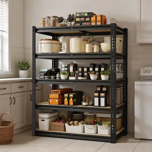 5-layer garage rack heavy, thickened column, storage rack unit, adjustable metal rack unit, 2400LBS black, suitable for pantry, basement, warehouse, kitchen, food storage room and closet, 72 "H/60" H