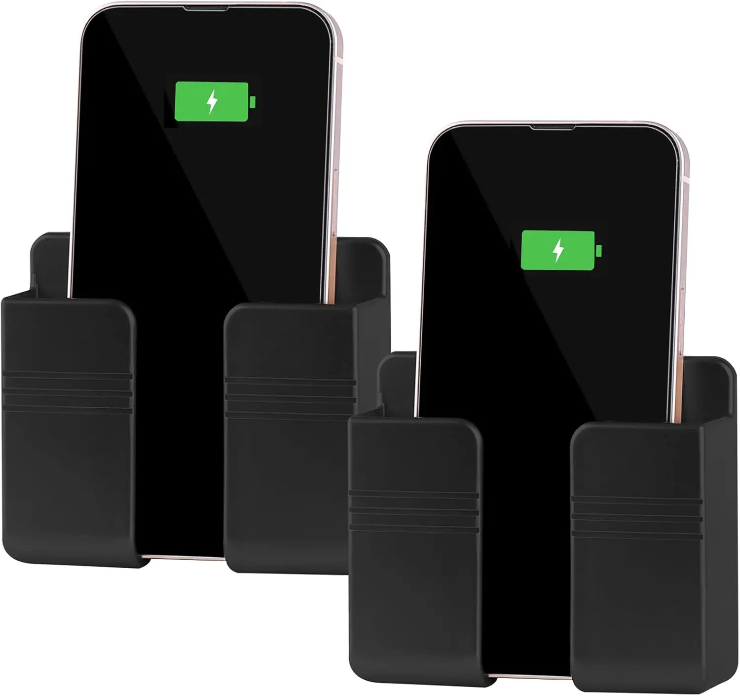 2Pcs Phone Holder Wall Mounted, Phone Stand with Self Adhesive. Phone Holder for RV Charging.Compatible with iPhone and Android (2Pack-Black)