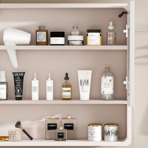 Aluminium Medicine Cabinet Mirror, 36 * 28in Tri-Color LED Light Bathroom Mirror with Cosmetic Storage Rack, Hair Dryer Holder and Defogging Function-khaki Aluminium Medicine Cabinet Mirror, 36 * 28in Tri-Color LED Light Bathroom Mirror with Cosmetic Storage Rack, Hair Dryer Holder and Defogging Function-khaki