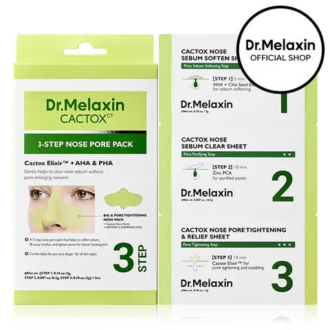 [Dr.Melaxin Official] CACTOX 3-STEP NOSE MASK PACK with AHA & PHA for Sebum Softening Pore Tightening Skin Repair 3-Step Nose Pore Pack