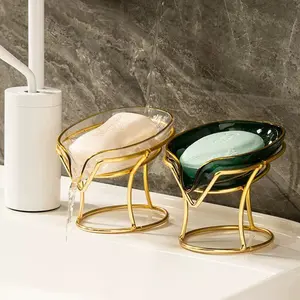 Luxury Oval Soap Dish Holder, Decorative Bathroom Soap Plate with Iron Stand, Space Saving Kitchen Sink Accessory
