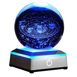 3D Solar System Crystal Ball Galaxy Lamp with LED Colorful Lighting Touch Base Astronomy Night Light for Kids Room Decor Birthday Christmas Gift