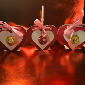 Valentine's Day Candy Holder - Red Heart-Shaped Design with Pink Ribbon, Ideal for Gifting