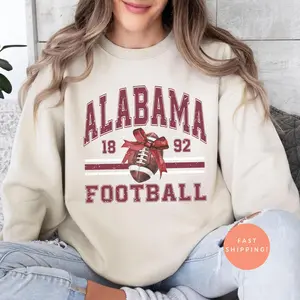 [SALE UP TO 40%] Vintage Alabama Football Sweatshirt, Retro Crewneck with Christmas Bow, Collegiate Game Day Top, Alabama Fan Apparel, Sunday Football