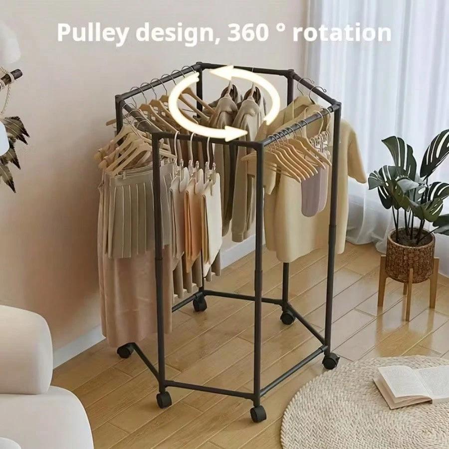 360° Rotating Hexagonal Clothes Drying Rack with Wheels, Heavy Duty Garment Rack, Space Saving Foldable Laundry Hanger, Indoor Outdoor Clothing Organizer 360° Rotating Hexagonal Clothes Drying Rack with Wheels, Heavy Duty Garment Rack, Space Saving Foldable Laundry Hanger, Indoor Outdoor Clothing Organizer