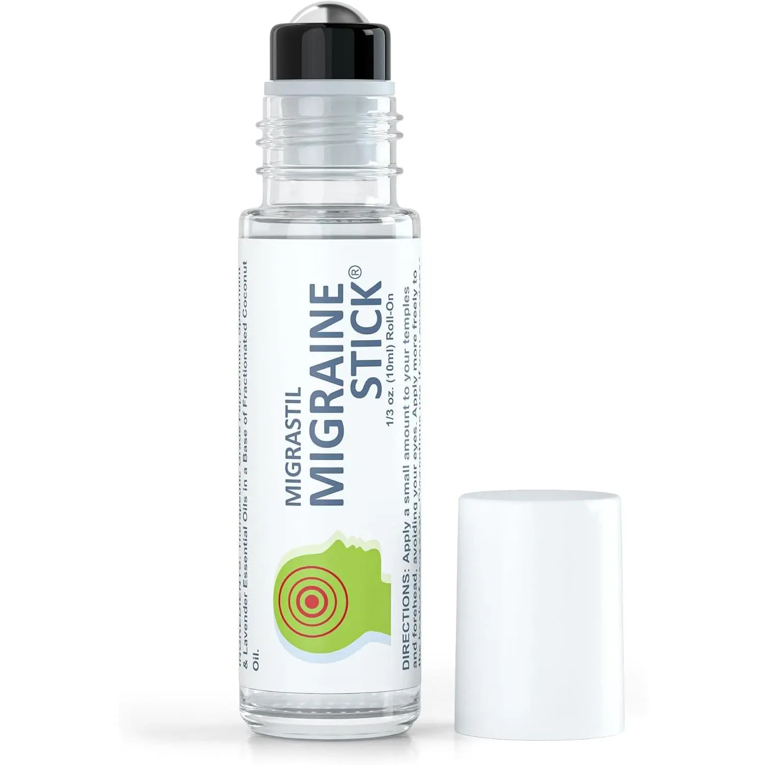 Migrastil Migraine Stick Roll On, Peppermint Oil, Essential Oil Roller USA | With spearmint & lavender, fractionated coconut oil base | Temples, forehead, neck | 10ml glass bottle | TSA-ready, vegan