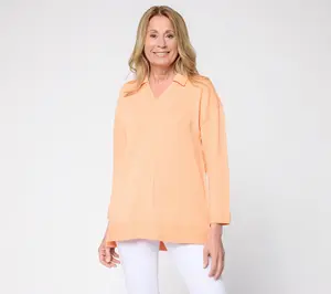 Denim & Co. Beach Petite Tideline Terry Split Neck Tunic