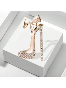 Elegant Rhinestone Gradient Bow Brooch, Fashion Alloy Accessory, Perfect for Women's Blazer, Shirt, and Shawl, Shiny High Heel Design, Jewellery