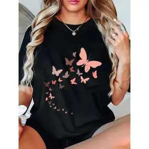Unisex Pure Cotton Short-Sleeve Round Neck Top - Vintage Butterfly Prints, Streetwear Casual Clothes, Sports & Outdoor Apparel