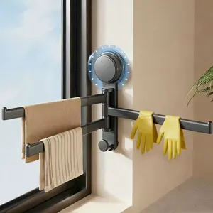 Towel Rack with Strong Suction Cup, 3 Rod Suction Cup Towel Rack for Bathroom and Kitchen,, Household Storage Supplies, Home Essentials, Drill Free Hanging, Bathroom Accessories, Drying Rack(Grey)