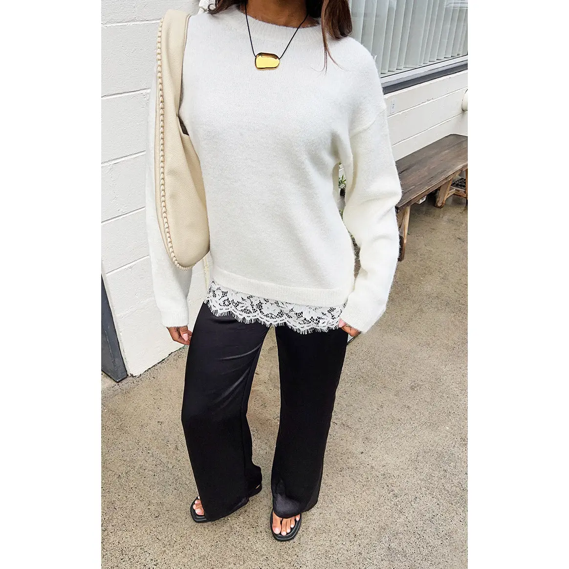 Lolly Cream Lace Trim Knit