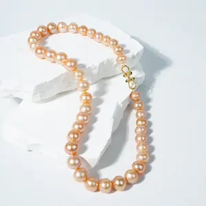 YTK251-45-H 10-11mm Orange Pearl necklace fresh water pearls for birthday/anniversary/holiday /retirement/ graduation presents