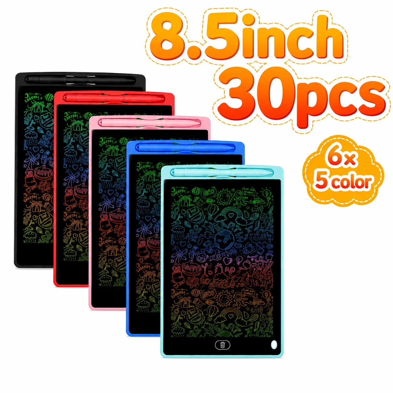 30-Pack 8.5-Inch Kids' LCD Writing Tablets - Colorful Reusable Erasable Drawing Devices, Educational Learning Toys, Pastel & Classic Party Favors for Toddlers Ages 3-8