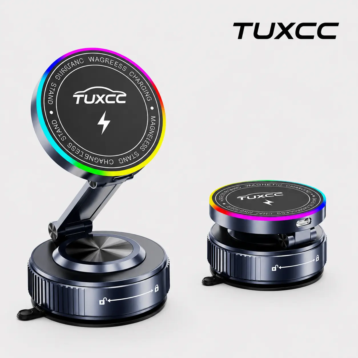 #summerfinds,TUXCC Vacuum Magnetic Car Phone Mount Charger, 15W Wireless Fast Charging, Car Phone Holder,360° Adjustable, Heat Resistant up to 85°C,Washable & Reusable,Includes Magnetic Ring for Universal Phone Compatibility,Not Just for MagSafe Phones