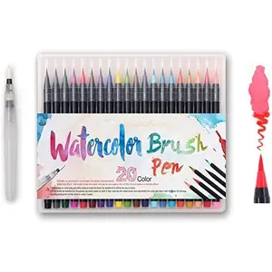 Watercolor Brush Pens Set -  Soft Flexible Dual Tips Coloring Brush Pen & Fineliner Color Marker Pens for Adult Coloring Sketching Books, Manga, Comic, Calligraphy (20 colors)