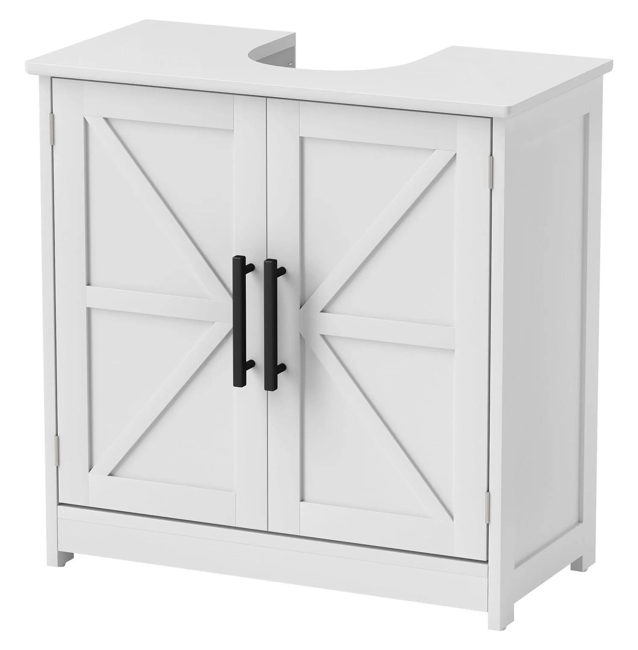 Farmhouse Pedestal Sink Cabinet - White Bathroom Storage with Barn Doors & Adjustable Shelf - Small Sink Base Cabinet Default Title