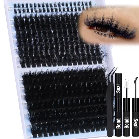 264pcs Thick Voluminous False Eyelashes Set, D Curl Mixed Length 12-22 mm, Fluffy Volume Lashes for Festival Makeup, Easy-Application DIY Eyelash Extensions Starter Kit, Volumized False Eyelashes