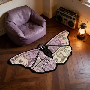 Irregular Shape Bedside Rug, Vintage Light Butterfly Carpet, Non-Slip Washable Mat, Home Decor for Bedroom Living Room Kitchen