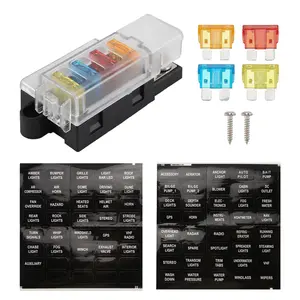 Blade Fuse Box for Automotive Boat Marine 4 Way 12-32V 4 Circuit Fuse Block with Cover