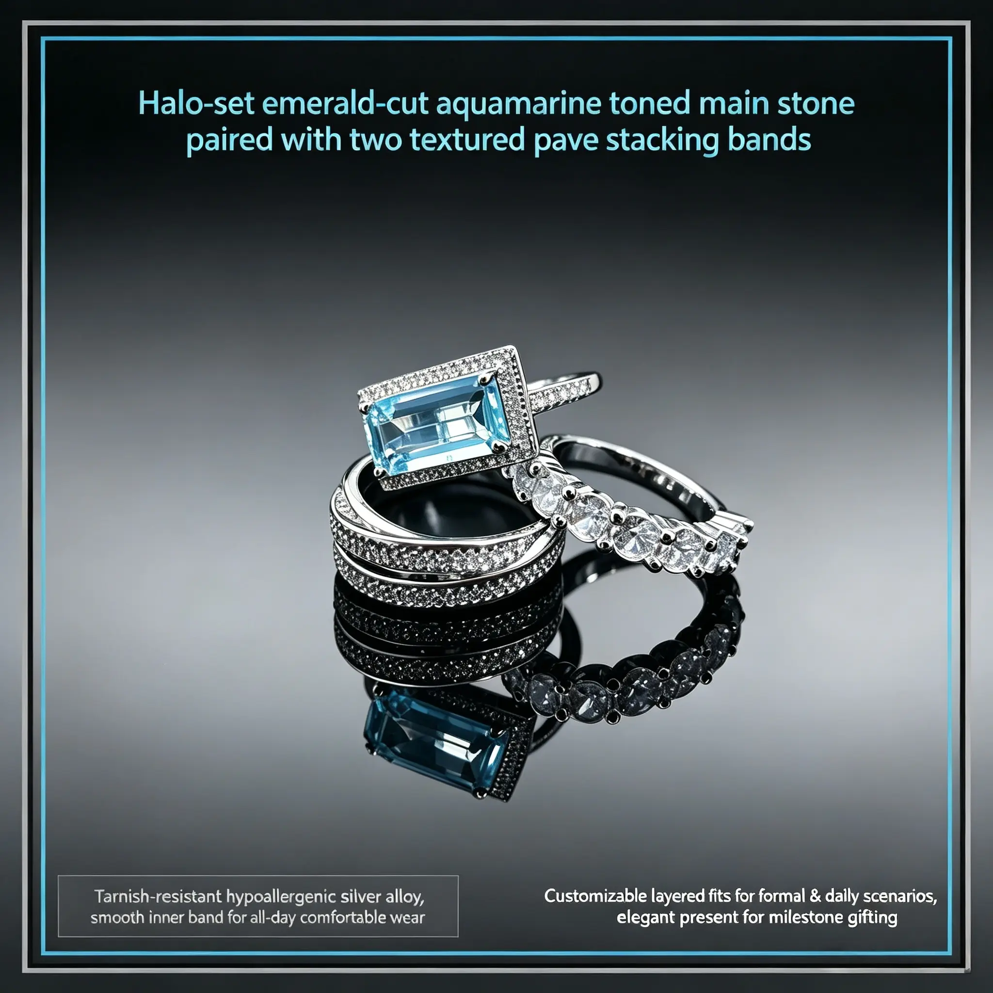 3-Piece Stackable Zircon Ring Set Women-Copper Fashion Rings,Geometric Statement Rings Daily Wear &  wed Gifts