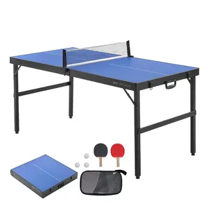 VEVOR Ping Pong Table,  Mid-Size Table Tennis Game, Indoor MDF Table Tennis Table, Foldable Portable Complete Ping Pong Table Set with Net, 2 Paddles, 3 Balls, Carry Bag, Handle (No Assembly Required)