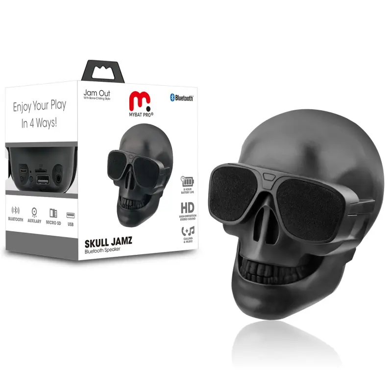 MyBat Pro Skull Jamz Compact Portable Wireless Bluetooth Speaker - Multi-Input Audio Connectivity (AUX, Micro SD, USB), HD Sound for Home, Outdoor Use
