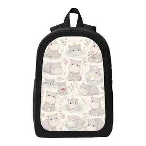 Cute Hippo Pattern Backpack Lightweight Casual Backpack with Zip Closure Adjustable Straps, Applicable to for Women and Men