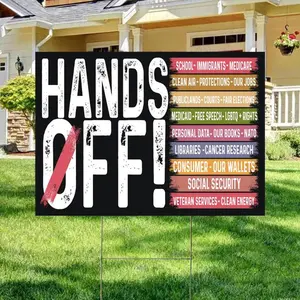 Hands Off Yard Sign, Anti Trump Anti Maga FDT DOGE Democrat Yard Banner, Anti Oligarchy Resist 8647 Yard Protest Political Outdoor Sign