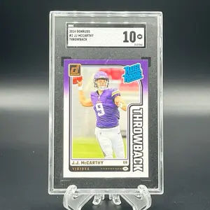 Donruss 2024 JJ McCarthy Throwback #2 SGC 10 GM Rated Rookie Football Card Minnesota Vikings Special Edition Collectible