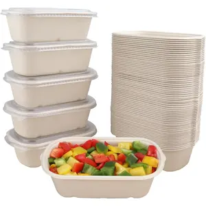 32 oz Disposable salad bowls with , Sugarcane Fiber Paper Bowls take   containers meal prep deli container 50 Pack