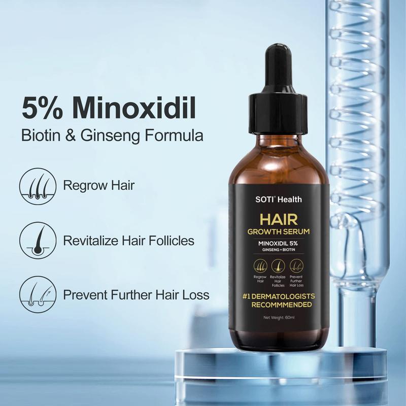 Soti Minoxidil 5% Hair Growth, Hair Loss Regrowth Serum. Dermatologists Recommended. Ginseng and Biotin Extra Strength Formula. (6 Packs)