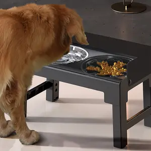 Elevated Dog Bowls, Spill Proof, Tiltable Dog Feeder with 1 Stainless Steel Bowl &1 Slow Feeder Bowl, 6 Height Adjustable Raised Dog Bowls Stand for Medium Large Dogs