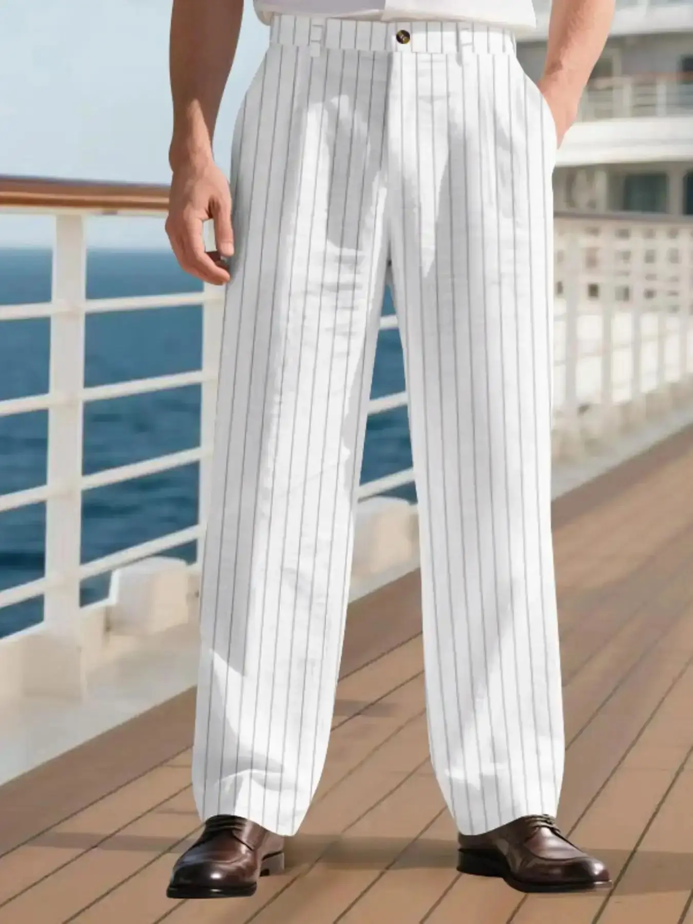 Men's Ultimate Striped Casual Pants, Business Trousers, Fine Vertical Stripe Fabric, Straight Leg Cut, Anti-Wrinkle Drape Texture, Spring & Fall Commuter Wear, All Season Trousers, popular choice, essential accessory, night out